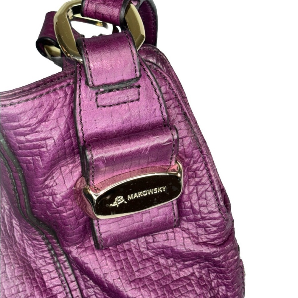 B. Makowsky Plum Embossed Leather Shoulder Bag Large Tote Leopard Lining - Picture 13 of 14